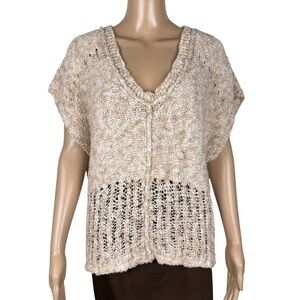 Free People V-Neck Cotton Beige Melange Top Vest Size L